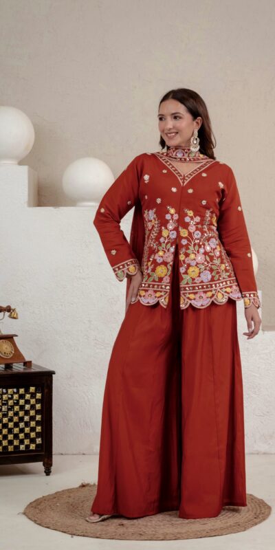 NF 1291 Rust Roman Silk Salwar Suit Perfect for Wedding, Party, Lohri, Onam, Reception – . Grab it for ₹2049. Delivery 4-6 Working Days. Shop now. | Jump Suits, Straight Suits, Casual Suits, Creative suits, Designer Suits, Palazzo Suits, Party Wear Suits, Patiala Suits, Salwar suit