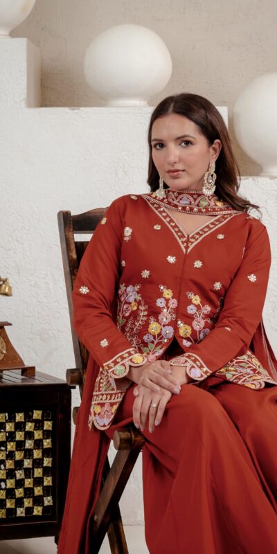 NF 1291 Rust Roman Silk Salwar Suit Perfect for Wedding, Party, Lohri, Onam, Reception – . Grab it for ₹2049. Delivery 4-6 Working Days. Shop now. | Jump Suits, Straight Suits, Casual Suits, Creative suits, Designer Suits, Palazzo Suits, Party Wear Suits, Patiala Suits, Salwar suit