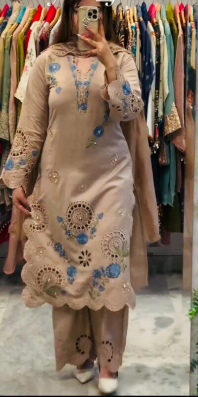 VLM 343 Chiku Roman Salwar Suit with Cut Work & Embroidery Work. Exclusive Offer ₹2449. Delivery 4-6 Working Days. Shop now. | Jump Suits, Straight Suits, Casual Suits, Creative suits, Designer Suits, Palazzo Suits, Party Wear Suits, Patiala Suits, Salwar suit