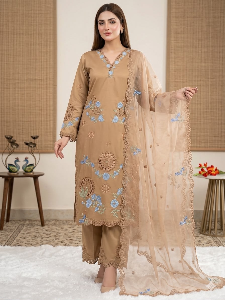 VLM 343 Chiku Roman Salwar Suit with Cut Work & Embroidery Work. Exclusive Offer ₹2449. Delivery 4-6 Working Days. Shop now. | Jump Suits, Straight Suits, Casual Suits, Creative suits, Designer Suits, Palazzo Suits, Party Wear Suits, Patiala Suits, Salwar suit