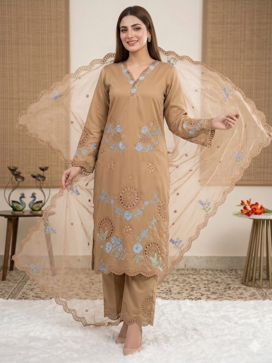 VLM 343 Chiku Roman Salwar Suit with Cut Work & Embroidery Work. Exclusive Offer ₹2449. Delivery 4-6 Working Days. Shop now. | Jump Suits, Straight Suits, Casual Suits, Creative suits, Designer Suits, Palazzo Suits, Party Wear Suits, Patiala Suits, Salwar suit