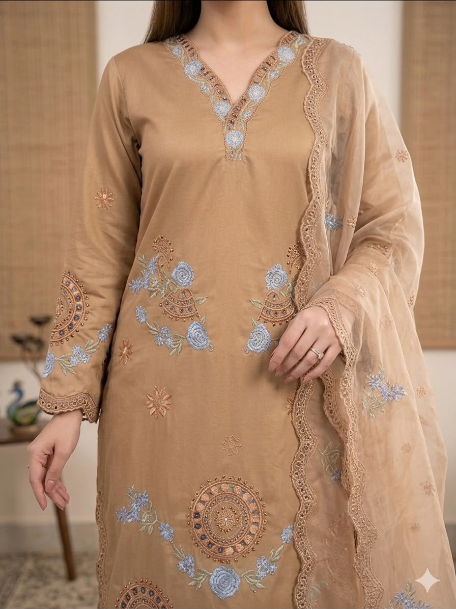 VLM 343 Chiku Roman Salwar Suit with Cut Work & Embroidery Work. Exclusive Offer ₹2449. Delivery 4-6 Working Days. Shop now. | Jump Suits, Straight Suits, Casual Suits, Creative suits, Designer Suits, Palazzo Suits, Party Wear Suits, Patiala Suits, Salwar suit
