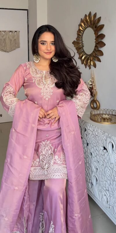 DB 43 Pink Fendy Silk Salwar Suit with Mirror Work & Embroidery Work. Best Price ₹20149. Delivery 4-6 Working Days. Shop now. | Jump Suits, Straight Suits, Casual Suits, Creative suits, Designer Suits, Palazzo Suits, Party Wear Suits, Patiala Suits, Salwar suit