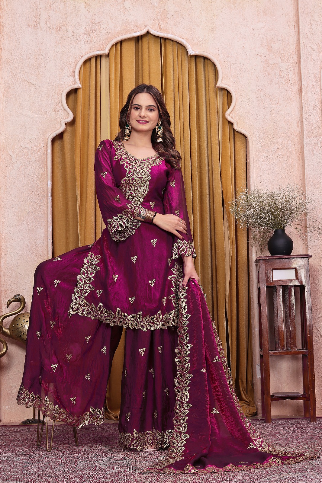 FE 141 Wine Fendy Silk Salwar Suit with Mirror Work & Embroidery Work. Best Price ₹2449. Delivery 4-6 Working Days. Shop now. | Jump Suits, Straight Suits, Casual Suits, Creative suits, Designer Suits, Palazzo Suits, Party Wear Suits, Patiala Suits, Salwar suit