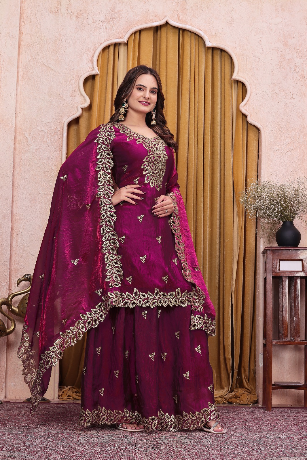 FE 141 Wine Fendy Silk Salwar Suit with Mirror Work & Embroidery Work. Best Price ₹2449. Delivery 4-6 Working Days. Shop now. | Jump Suits, Straight Suits, Casual Suits, Creative suits, Designer Suits, Palazzo Suits, Party Wear Suits, Patiala Suits, Salwar suit