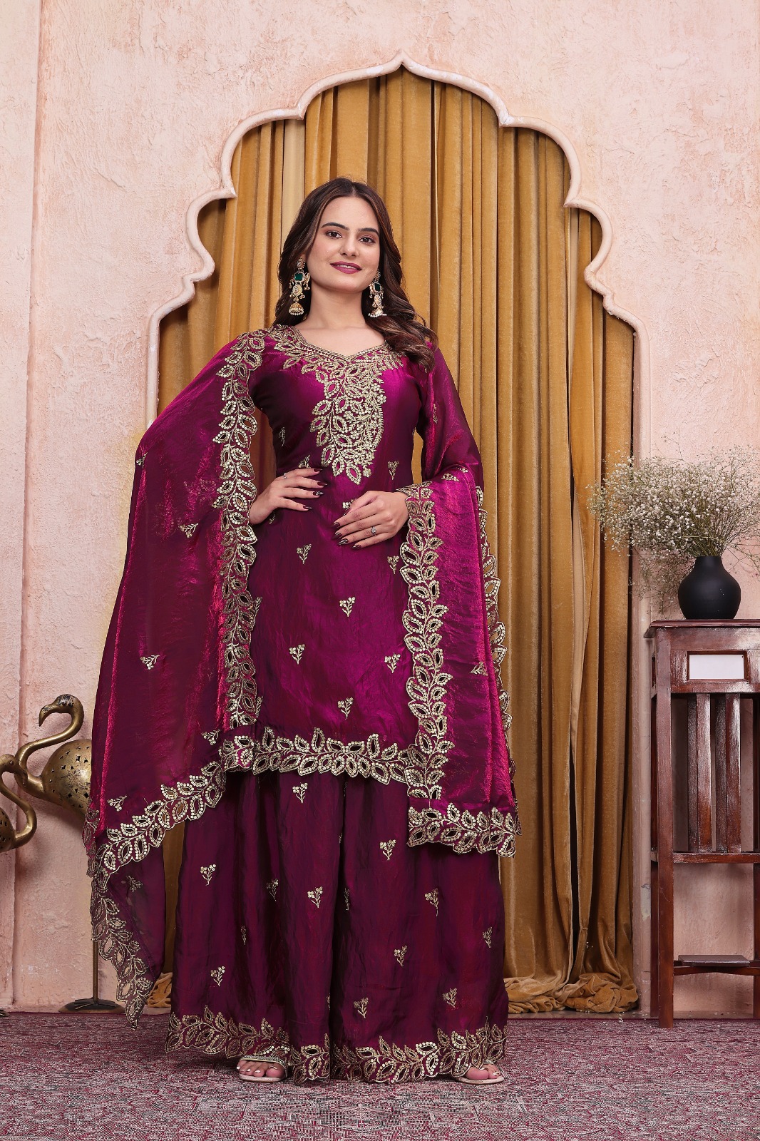 FE 141 Wine Fendy Silk Salwar Suit with Mirror Work & Embroidery Work. Best Price ₹2449. Delivery 4-6 Working Days. Shop now. | Jump Suits, Straight Suits, Casual Suits, Creative suits, Designer Suits, Palazzo Suits, Party Wear Suits, Patiala Suits, Salwar suit