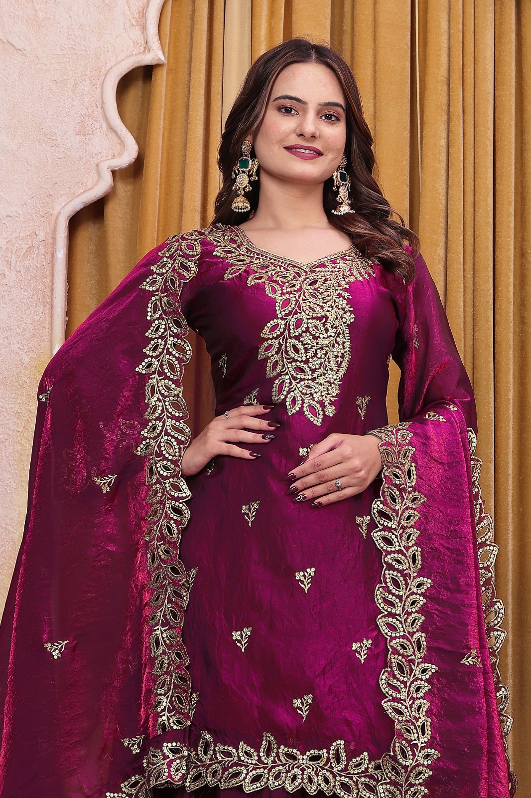 FE 141 Wine Fendy Silk Salwar Suit with Mirror Work & Embroidery Work. Best Price ₹2449. Delivery 4-6 Working Days. Shop now. | Jump Suits, Straight Suits, Casual Suits, Creative suits, Designer Suits, Palazzo Suits, Party Wear Suits, Patiala Suits, Salwar suit