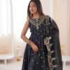 JF 038 Black Roman Silk Gown with Embroidery Work. Wedding, Party, Festive, Events, Navratri, Exclusive Offer ₹2149. Delivery 4-6 Working Days. Shop now. | Bollywood Gowns, Creative Gowns, Designer Gowns, Embroidered Gowns, Gowns, Party Wear Gowns