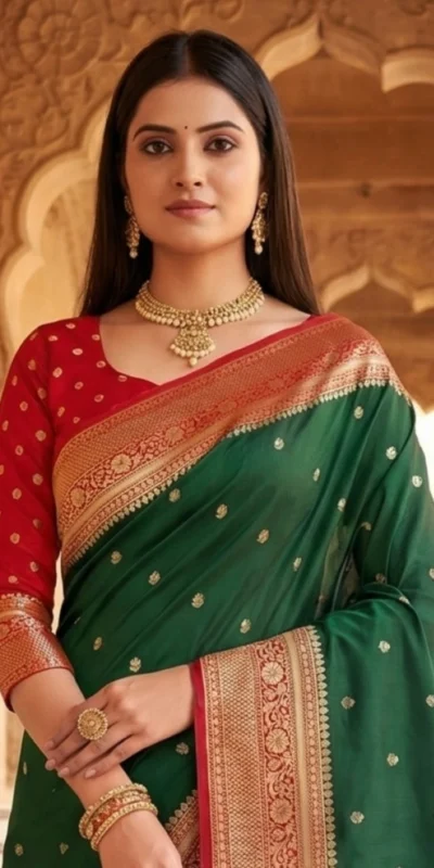 MB 6079 Green Soft Banarasi Silk Saree with Zari Work & Moti Work. Introductory Price ₹1949. Delivery 4-6 Working Days. Shop now. | Bollywood Sarees, Creative Sarees, Designer Sarees, Embroidered Sarees, Ethnic Saree, Modern Digital sarees, Party Wear Sarees, Sarees