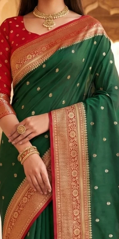 MB 6079 Green Soft Banarasi Silk Saree with Zari Work & Moti Work. Introductory Price ₹1949. Delivery 4-6 Working Days. Shop now. | Bollywood Sarees, Creative Sarees, Designer Sarees, Embroidered Sarees, Ethnic Saree, Modern Digital sarees, Party Wear Sarees, Sarees