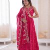 JF 038 Rani Pink Roman Silk Gown with Embroidery Work. Wedding, Party, Events, Navratri, Exclusive Offer ₹2149. Delivery 4-6 Working Days. Shop now. | Bollywood Gowns, Creative Gowns, Designer Gowns, Embroidered Gowns, Gowns, Party Wear Gowns