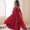 JF 038 Red Roman Silk Gown with Embroidery Work. Wedding, Party, Festive, Events, Navratri, Exclusive Offer ₹2149. Delivery 4-6 Working Days. Shop now. | Bollywood Gowns, Creative Gowns, Designer Gowns, Embroidered Gowns, Gowns, Party Wear Gowns