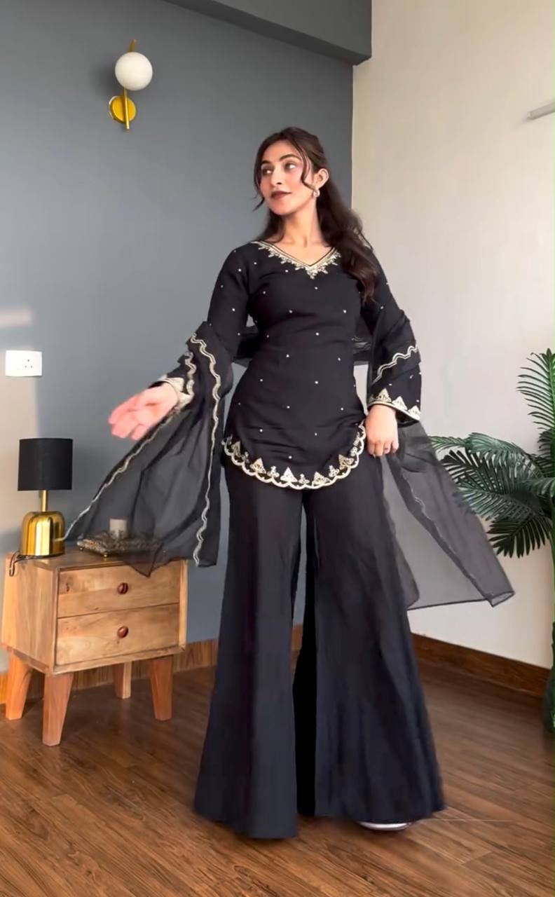 WW 1247 Black Roman Silk Salwar Suit with Embroidery Work & Sequins Work. Now at just ₹1899. Delivery 4-6 Working Days. Shop now. | Jump Suits, Straight Suits, Casual Suits, Creative suits, Designer Suits, Palazzo Suits, Party Wear Suits, Patiala Suits, Salwar suit