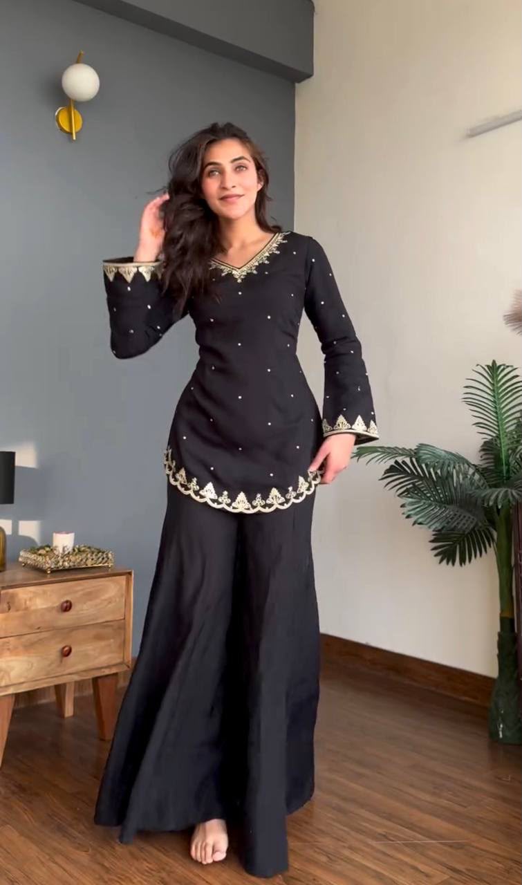 WW 1247 Black Roman Silk Salwar Suit with Embroidery Work & Sequins Work. Now at just ₹1899. Delivery 4-6 Working Days. Shop now. | Jump Suits, Straight Suits, Casual Suits, Creative suits, Designer Suits, Palazzo Suits, Party Wear Suits, Patiala Suits, Salwar suit