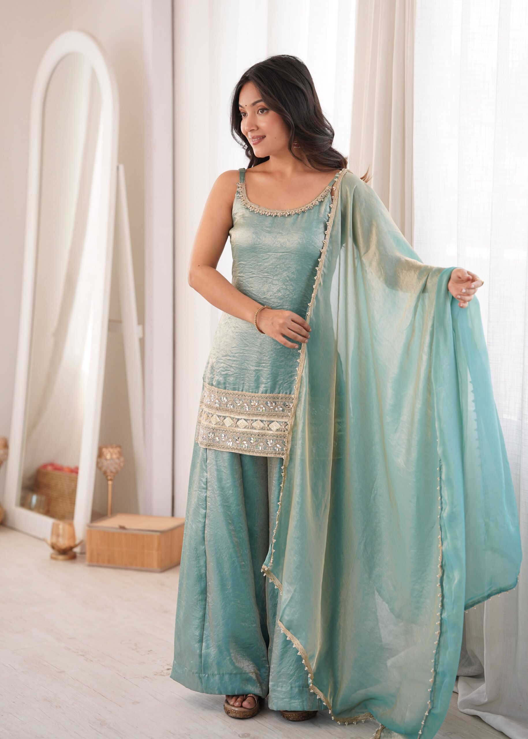 ZSR 3177 Sea Green in Doremon Crush Embroidery Work & Mirror Work Salwar Suit . Best Price ₹2099. Delivery 4-6 Working Days. Shop now. | Jump Suits, Straight Suits, Casual Suits, Creative suits, Designer Suits, Palazzo Suits, Party Wear Suits, Patiala Suits, Salwar suit