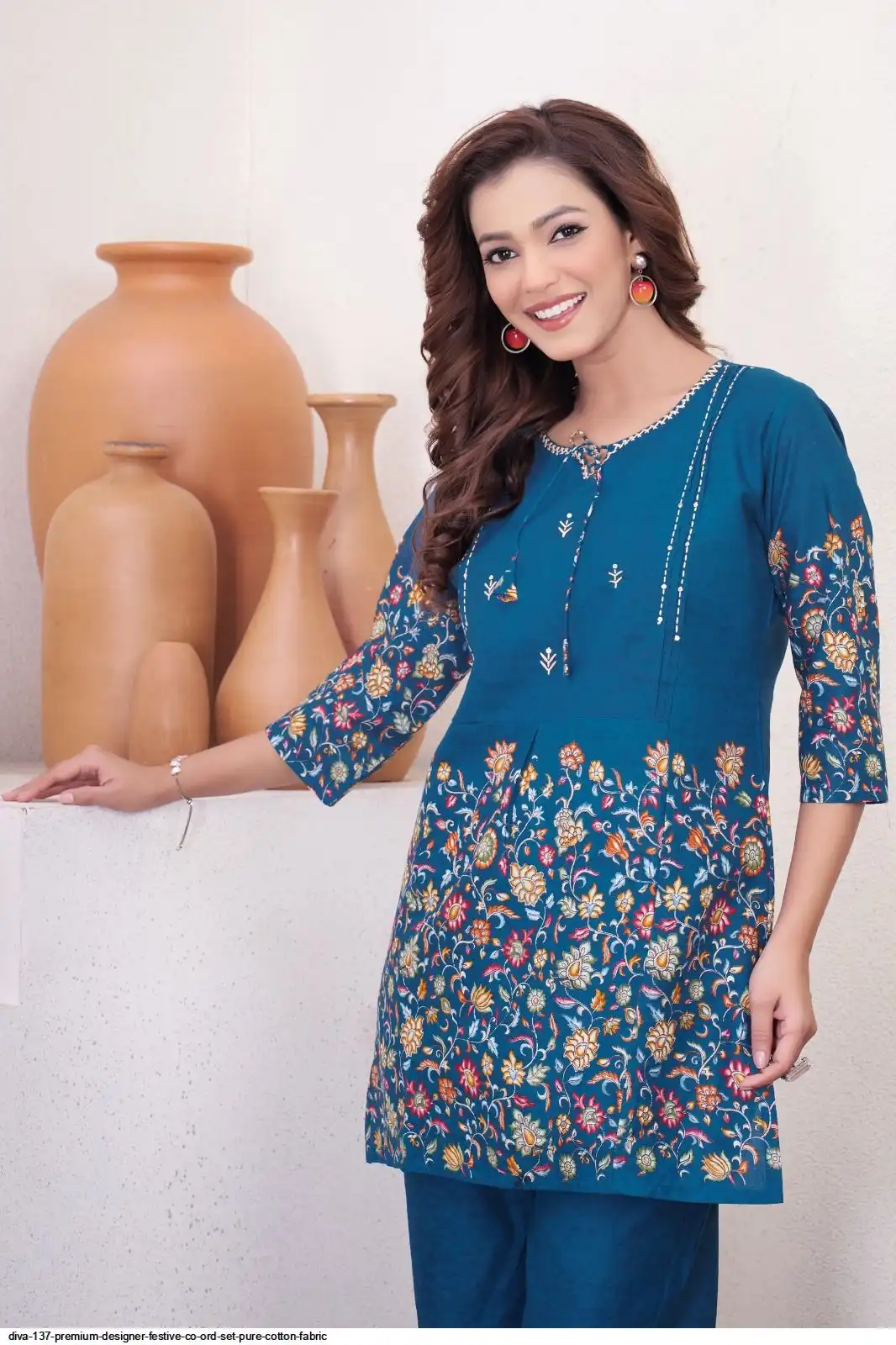 DIVA 137 Teal Pure Cotton Kantha work Elegant Kurti with Designer Work. Price 1749 - Delivery 4-6 Working Days. Shop now. | Bollywood Kurti, Creative Kurtis, Designer Kurti, Kurti, Party Wear Kurti, Selfie Kurti