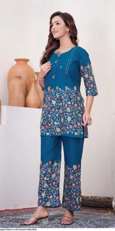 DIVA 137 Teal Pure Cotton Kantha work Elegant Kurti with Designer Work. Price 1749 - Delivery 4-6 Working Days. Shop now. | Bollywood Kurti, Creative Kurtis, Designer Kurti, Kurti, Party Wear Kurti, Selfie Kurti