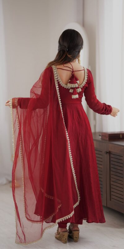 SRK 5355 Maroon Doremon Crush Gown with Lace Work & Mirror Work. Exclusive Offer ₹2099. Delivery 4-6 Working Days. Shop now. | Bollywood Gowns, Creative Gowns, Designer Gowns, Embroidered Gowns, Gowns, Party Wear Gowns