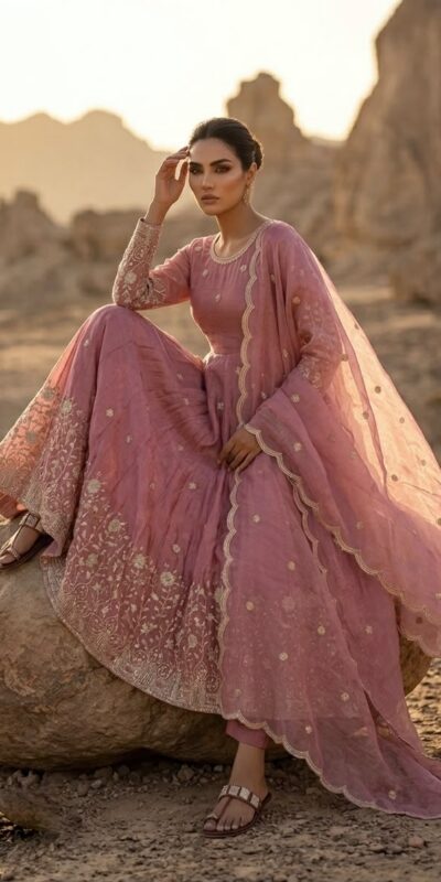 JF 052 Peach Fendy Silk Gown with Sequins Work & Thread Embroidery. Now at just ₹2399. Delivery 4-6 Working Days. Shop now. | Bollywood Gowns, Creative Gowns, Designer Gowns, Embroidered Gowns, Gowns, Party Wear Gowns
