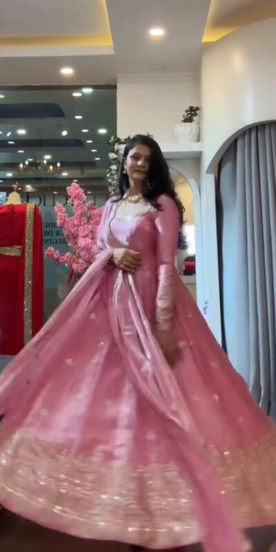 KD 1633 Pink | Pink Fendy Silk Gown with Sequins Work & Thread Embroidery. Now at just ₹2499. Delivery 4-6 Working Days. Shop now. | Bollywood Gowns, Creative Gowns, Designer Gowns, Embroidered Gowns, Gowns, Party Wear Gowns