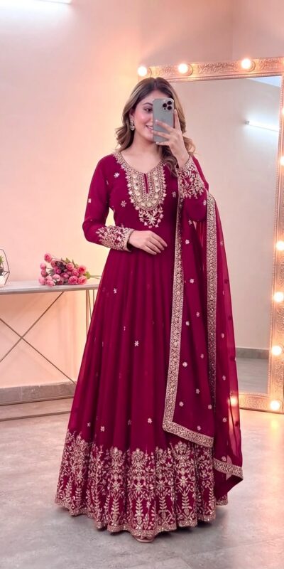 SSR 546 Pink in Georgette Embroidery Work & Sequins Work Gown . Get it for ₹2149. Delivery 4-6 Working Days. Online Shop now. | Bollywood Gowns, Creative Gowns, Designer Gowns, Embroidered Gowns, Gowns, Party Wear Gowns