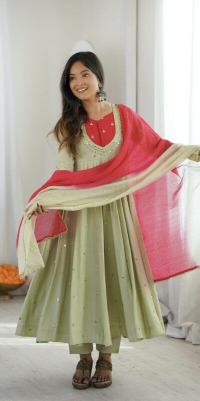 ZF 5023 Pista Roman Silk Gown with Mirror Work & Embroidery Work. Special Price ₹2099. Delivery 4-6 Working Days. Shop now. | Bollywood Gowns, Creative Gowns, Designer Gowns, Embroidered Gowns, Gowns, Party Wear Gowns