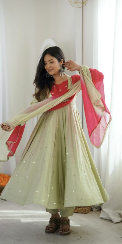 ZF 5023 Pista Roman Silk Gown with Mirror Work & Embroidery Work. Special Price ₹2099. Delivery 4-6 Working Days. Shop now. | Bollywood Gowns, Creative Gowns, Designer Gowns, Embroidered Gowns, Gowns, Party Wear Gowns