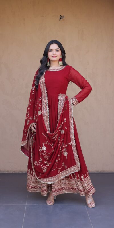 KA 1256 Maroon Faux Blooming Gown Perfect for Wedding, Party, Pongal, Raksha Bandhan, Mehendi –. Introductory Price ₹2549. Delivery 4-6 Working Days | Bollywood Gowns, Creative Gowns, Designer Gowns, Embroidered Gowns, Gowns, Party Wear Gowns