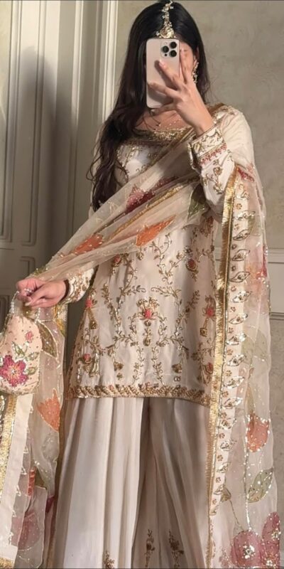 Embroidery Work & Sequins Work Salwar Suit WW 1215 Off White in Off White Cinon Silk. Now at just ₹2149. Delivery 4-6 Working Days. Shop now. | Jump Suits, Straight Suits, Casual Suits, Creative suits, Designer Suits, Palazzo Suits, Party Wear Suits, Patiala Suits, Salwar suit