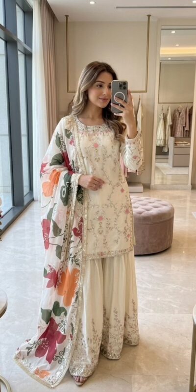 Embroidery Work & Sequins Work Salwar Suit WW 1215 Off White in Off White Cinon Silk. Now at just ₹2149. Delivery 4-6 Working Days. Shop now. | Jump Suits, Straight Suits, Casual Suits, Creative suits, Designer Suits, Palazzo Suits, Party Wear Suits, Patiala Suits, Salwar suit