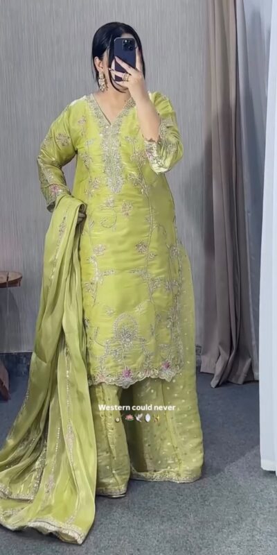 VLM 342 Pista Color Zimmy Silk Salwar Suit with Embroidery Work. Affordable Price ₹2149. Delivery 4-6 Working Days. Shop now. | Jump Suits, Straight Suits, Casual Suits, Creative suits, Designer Suits, Palazzo Suits, Party Wear Suits, Patiala Suits, Salwar suit