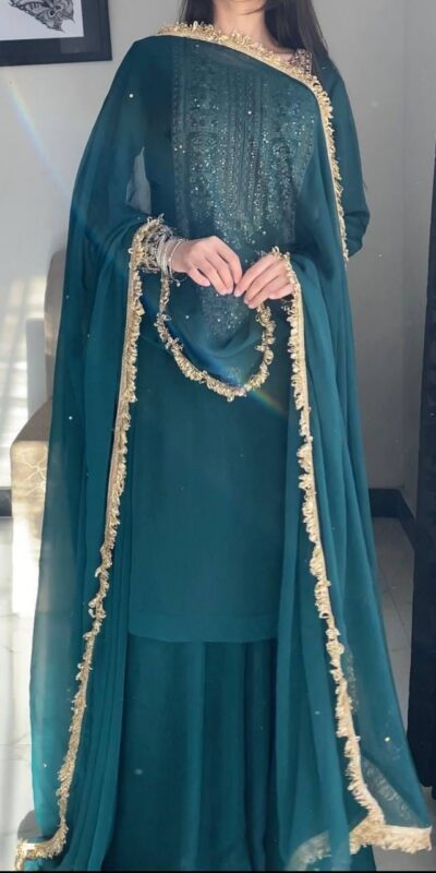 ZC 8021 Teal Fox Georgette Salwar Suit with Embroidery Work & Sequins Work. Exclusive Offer ₹2099. Delivery 4-6 Working Days. Shop now. | Jump Suits, Straight Suits, Casual Suits, Creative suits, Designer Suits, Palazzo Suits, Party Wear Suits, Patiala Suits, Salwar suit