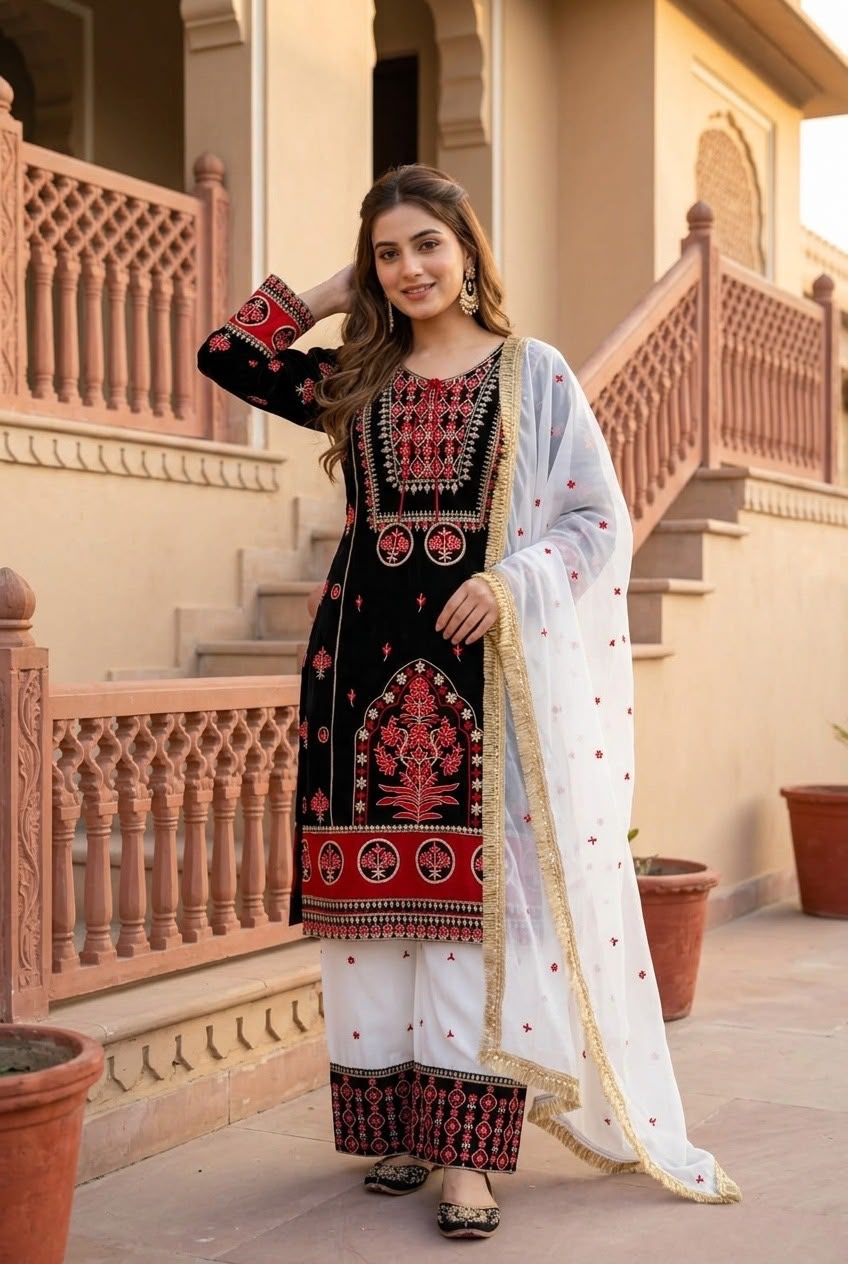 SKF 1731 Black Color Natural Crep Salwar Suit with Embroidery Work. Wedding, Party, Festive, Best Price ₹2149. Delivery 4-6 Working Days. Shop now. | Jump Suits, Straight Suits, Casual Suits, Creative suits, Designer Suits, Palazzo Suits, Party Wear Suits, Patiala Suits, Salwar suit