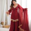SRK 5357 Maroon Doremon Crush Salwar Suit Perfect for Wedding, Party, Traditional Day, Baisakhi, Karwa Chauth – . Exclusive Offer ₹2099. Delive | Jump Suits, Straight Suits, Casual Suits, Creative suits, Designer Suits, Palazzo Suits, Party Wear Suits, Patiala Suits, Salwar suit