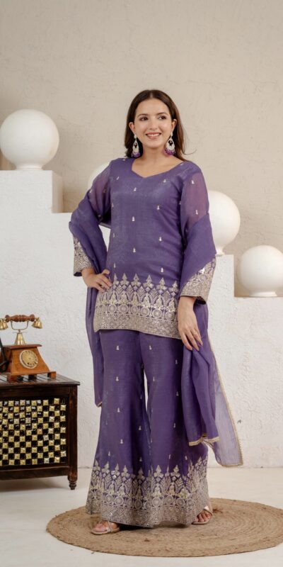MD 3103 Lavender Crunchy Silk Salwar Suit with Embroidery Work & Sequins Work. Exclusive Offer ₹2399. Delivery 4-6 Working Days. Shop now. | Jump Suits, Straight Suits, Casual Suits, Creative suits, Designer Suits, Palazzo Suits, Party Wear Suits, Patiala Suits, Salwar suit