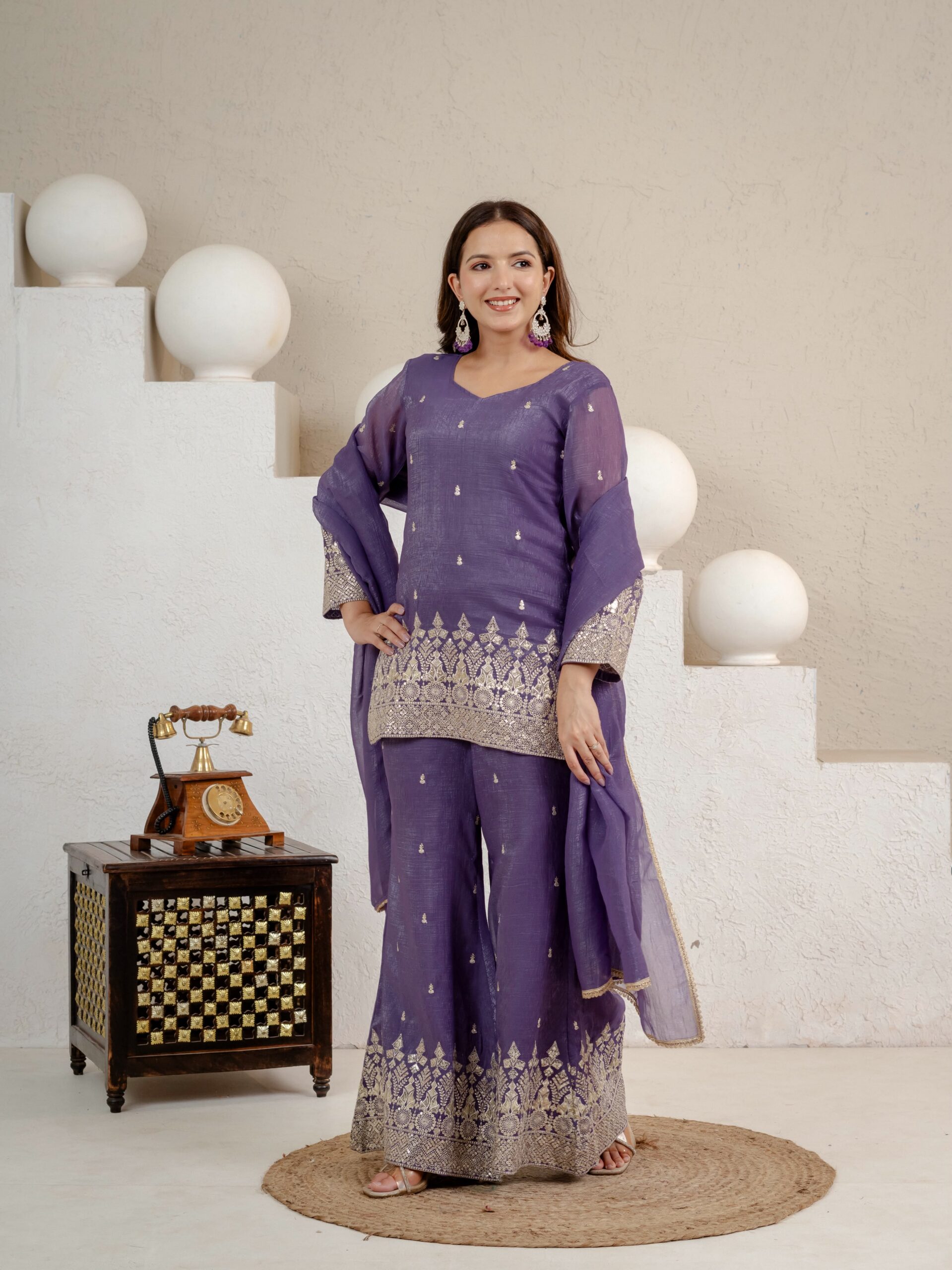 MD 3103 Lavender Crunchy Silk Salwar Suit with Embroidery Work & Sequins Work. Exclusive Offer ₹2399. Delivery 4-6 Working Days. Shop now. | Jump Suits, Straight Suits, Casual Suits, Creative suits, Designer Suits, Palazzo Suits, Party Wear Suits, Patiala Suits, Salwar suit