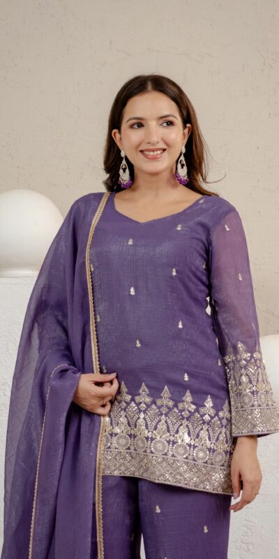 MD 3103 Lavender Crunchy Silk Salwar Suit with Embroidery Work & Sequins Work. Exclusive Offer ₹2399. Delivery 4-6 Working Days. Shop now. | Jump Suits, Straight Suits, Casual Suits, Creative suits, Designer Suits, Palazzo Suits, Party Wear Suits, Patiala Suits, Salwar suit