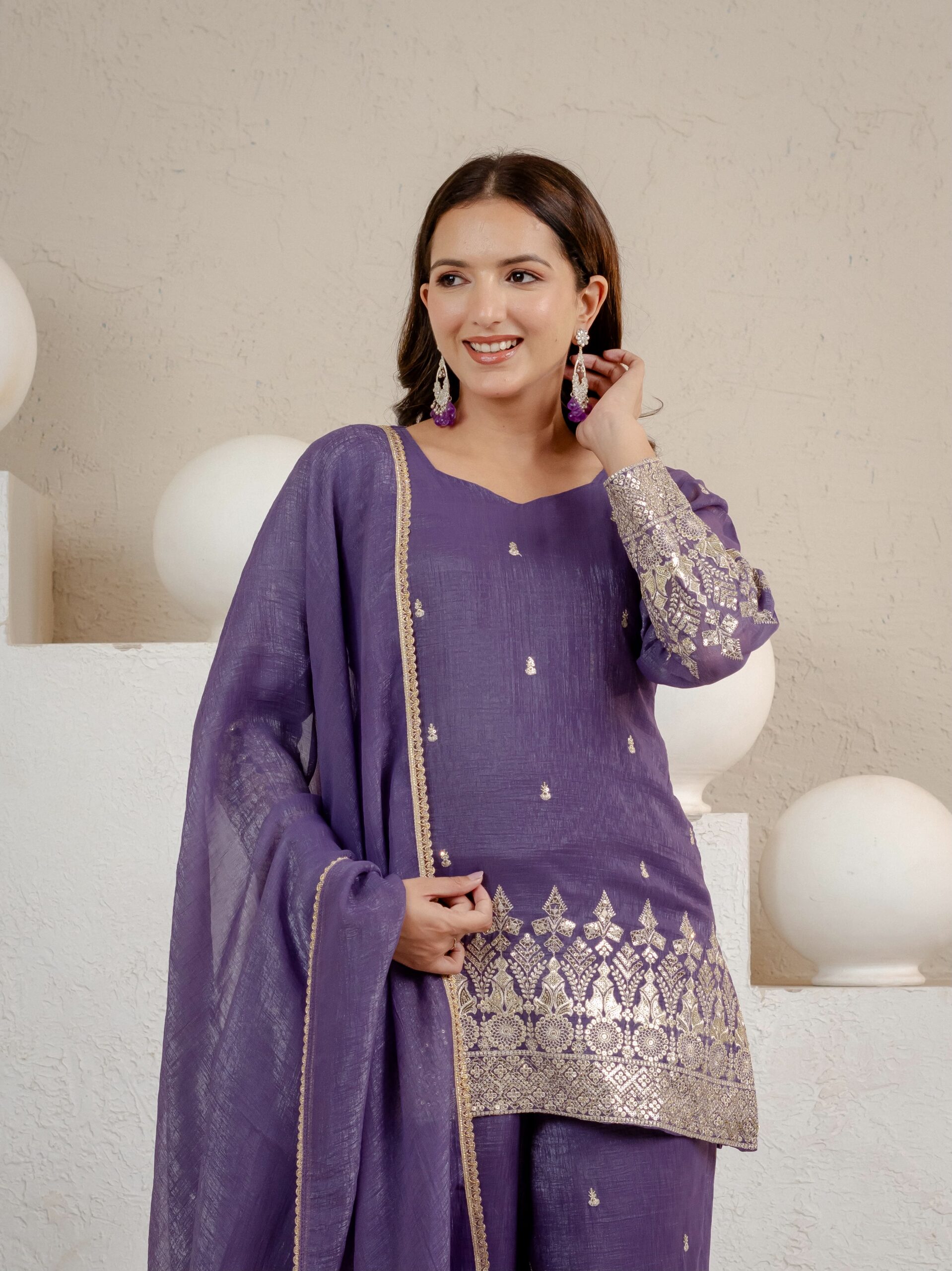 MD 3103 Lavender Crunchy Silk Salwar Suit with Embroidery Work & Sequins Work. Exclusive Offer ₹2399. Delivery 4-6 Working Days. Shop now. | Jump Suits, Straight Suits, Casual Suits, Creative suits, Designer Suits, Palazzo Suits, Party Wear Suits, Patiala Suits, Salwar suit