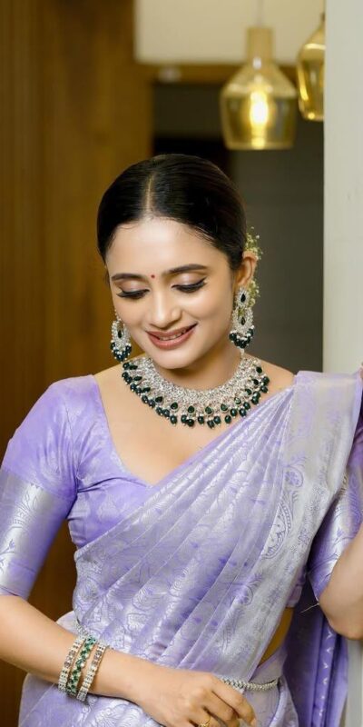 KPR 259 Lavender Soft Lichi Silk Saree with Lace Work & Lace Border. Introductory Price ₹1349. Delivery 4-6 Working Days. Shop now. | Bollywood Sarees, Creative Sarees, Designer Sarees, Embroidered Sarees, Ethnic Saree, Modern Digital sarees, Party Wear Sarees, Sarees