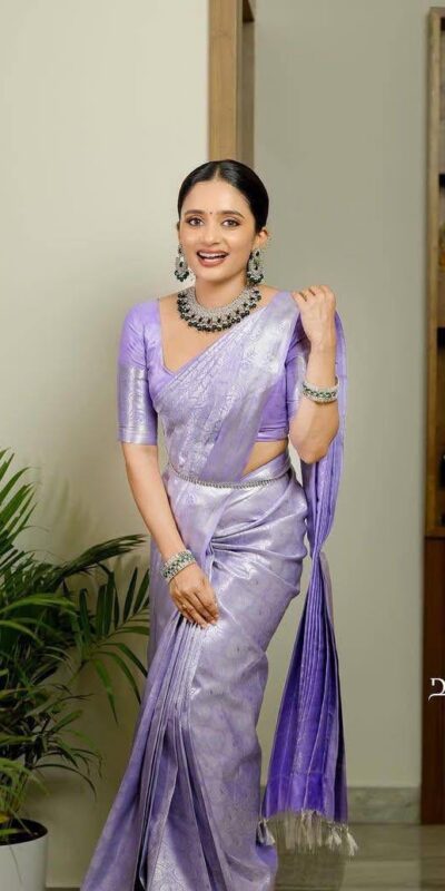 KPR 259 Lavender Soft Lichi Silk Saree with Lace Work & Lace Border. Introductory Price ₹1349. Delivery 4-6 Working Days. Shop now. | Bollywood Sarees, Creative Sarees, Designer Sarees, Embroidered Sarees, Ethnic Saree, Modern Digital sarees, Party Wear Sarees, Sarees