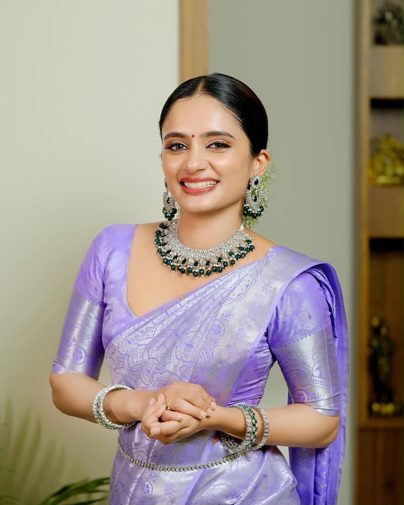 KPR 259 Lavender Soft Lichi Silk Saree with Lace Work & Lace Border. Introductory Price ₹1349. Delivery 4-6 Working Days. Shop now. | Bollywood Sarees, Creative Sarees, Designer Sarees, Embroidered Sarees, Ethnic Saree, Modern Digital sarees, Party Wear Sarees, Sarees