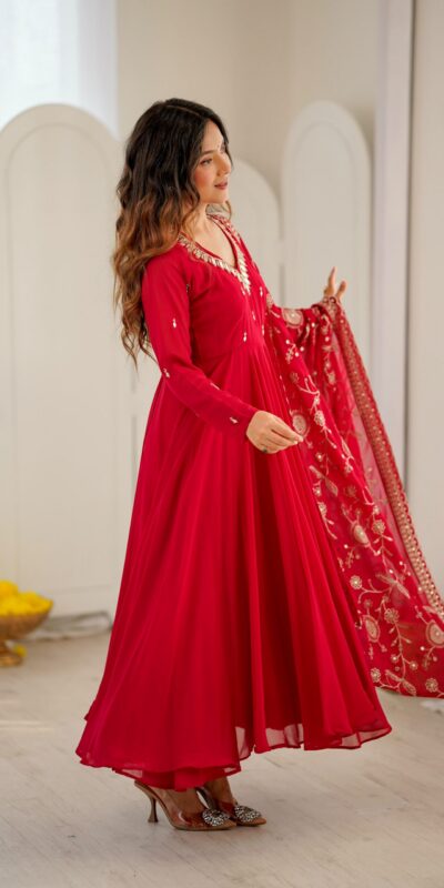 ZF 5025 Red Faux Georgette Gown Perfect for Wedding, Party, Raksha Bandhan, Temple Visit, Onam – . Get it for ₹2149. Delivery 4-6 Working Days. Shop now | Bollywood Gowns, Creative Gowns, Designer Gowns, Embroidered Gowns, Gowns, Party Wear Gowns