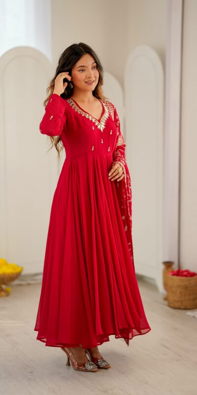 ZF 5025 Red Faux Georgette Gown Perfect for Wedding, Party, Raksha Bandhan, Temple Visit, Onam – . Get it for ₹2149. Delivery 4-6 Working Days. Shop now | Bollywood Gowns, Creative Gowns, Designer Gowns, Embroidered Gowns, Gowns, Party Wear Gowns