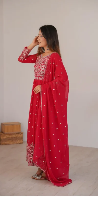 SP 81 Red| Faux Georgette Salwar Suit with Lace Work & Digital Print. Introductory Price ₹2449. Delivery 4-6 Working Days. Shop now. | Anarkali Suits, Bollywood Anarkali, Creative-Anarkali, Designer Anarkali, Embroidered Anarkali, Party Wear Anarkali, Salwar suit