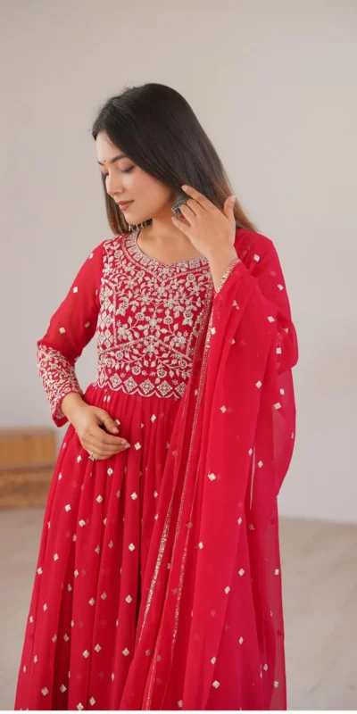 SP 81 Red| Faux Georgette Salwar Suit with Lace Work & Digital Print. Introductory Price ₹2449. Delivery 4-6 Working Days. Shop now. | Anarkali Suits, Bollywood Anarkali, Creative-Anarkali, Designer Anarkali, Embroidered Anarkali, Party Wear Anarkali, Salwar suit