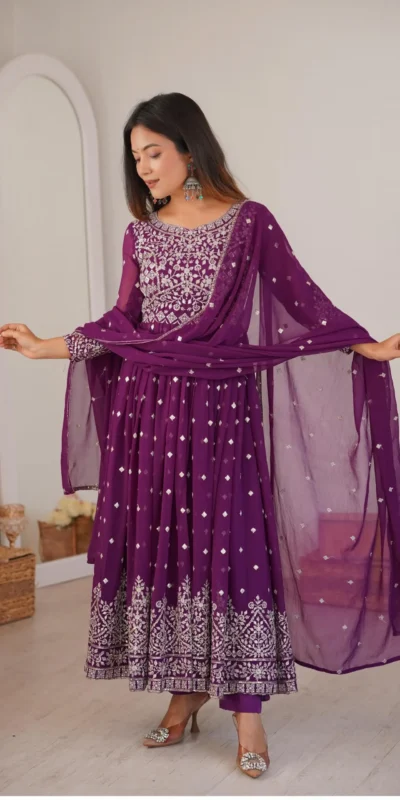 SP 81 Wine| Faux Georgette Salwar Suit with Lace Work & Digital Print. Introductory Price ₹2449. Delivery 4-6 Working Days. Shop now. | Anarkali Suits, Bollywood Anarkali, Creative-Anarkali, Designer Anarkali, Embroidered Anarkali, Party Wear Anarkali, Salwar suit