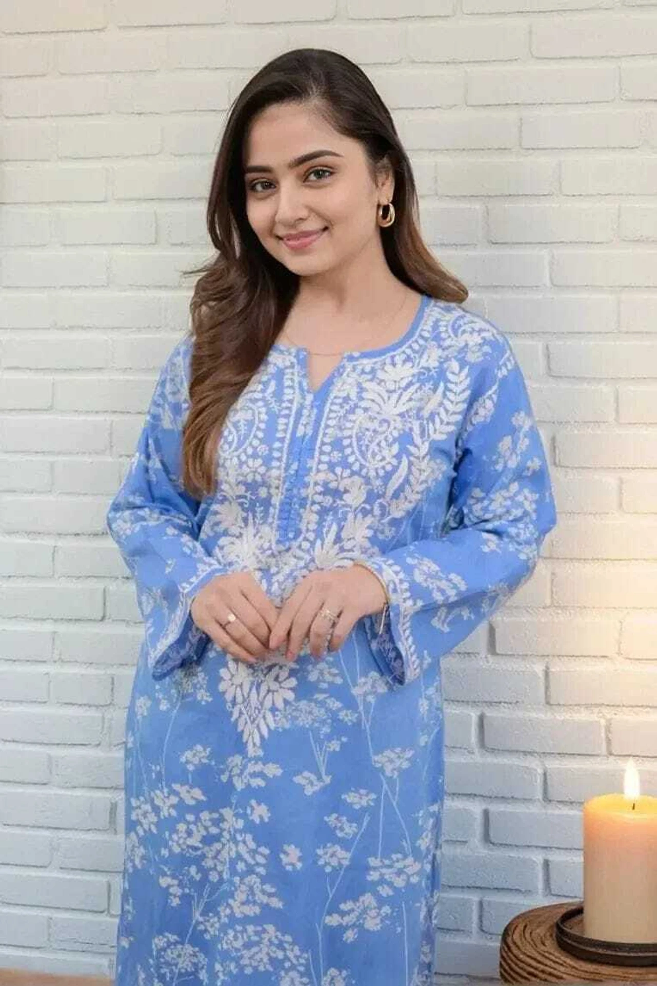 MF 1130 Blue in Colour Poly Cotton Chikenkari Work & Lace Work Kurti . Festive Deal ₹1499. Delivery 4-6 Working Days. Shop now. | Bollywood Kurti, Creative Kurtis, Designer Kurti, Kurti, Party Wear Kurti, Selfie Kurti