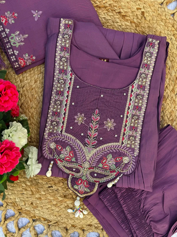 DIVA 136 Lavender in Viscose Roman Silk Embroidery Work & Hand Work Salwar Suit . Best Price ₹2099. Delivery 4-6 Working Days. Shop now. | Jump Suits, Straight Suits, Casual Suits, Creative suits, Designer Suits, Palazzo Suits, Party Wear Suits, Patiala Suits, Salwar suit