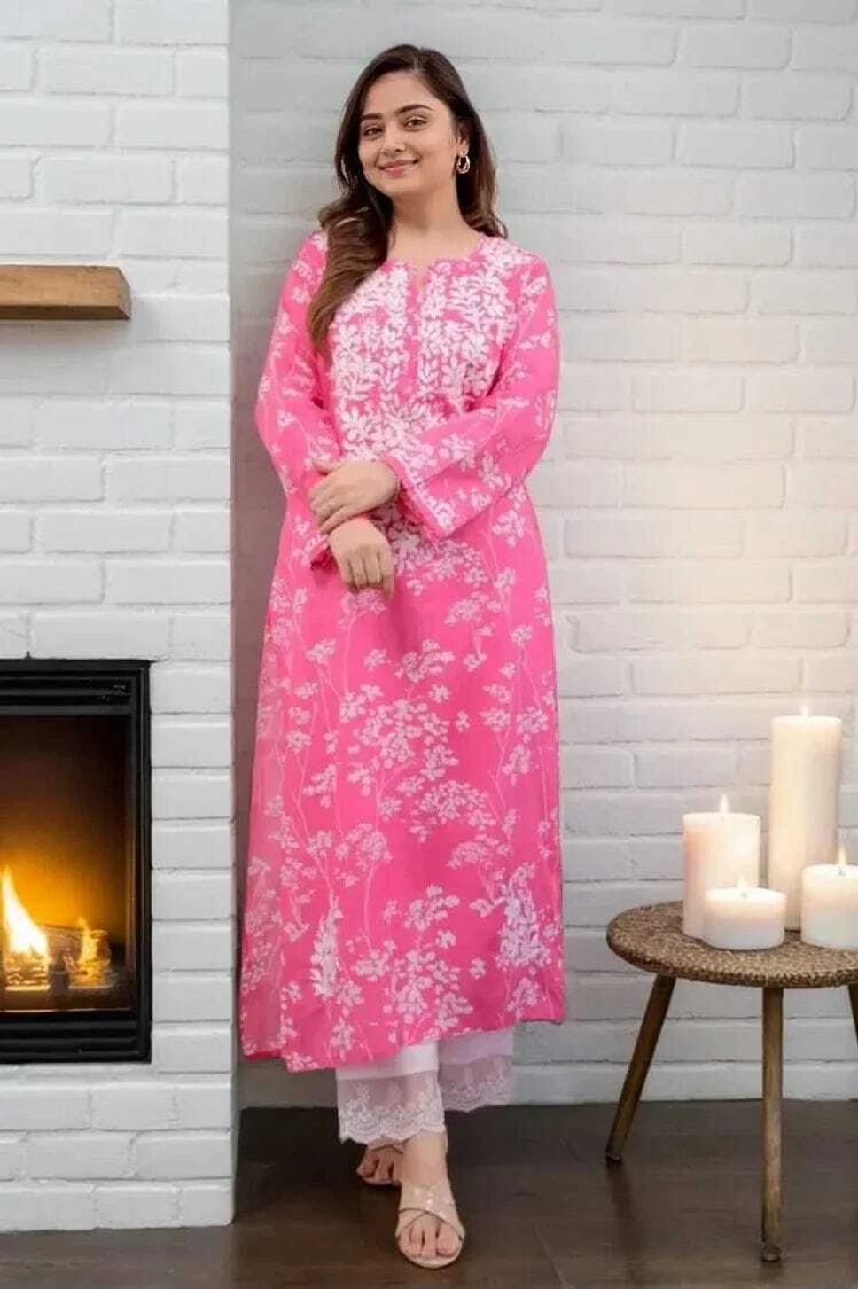 MF 1130 Pink in Colour Poly Cotton Chikenkari Work & Lace Work Kurti . Festive Deal ₹1499. Delivery 4-6 Working Days. Shop now. | Bollywood Kurti, Creative Kurtis, Designer Kurti, Kurti, Party Wear Kurti, Selfie Kurti