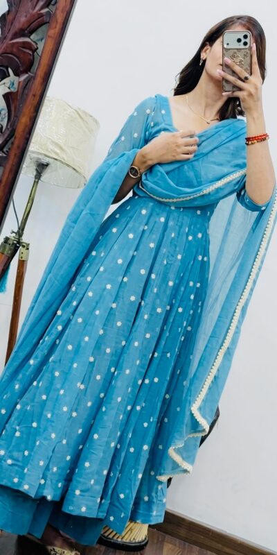 SRK 5358 Sky Blue with Thread Embroidery & Work Sky Blue Georgette Gown . Festive Deal ₹1899. Delivery 4-6 Working Days. Shop now. | Bollywood Gowns, Creative Gowns, Designer Gowns, Embroidered Gowns, Gowns, Party Wear Gowns
